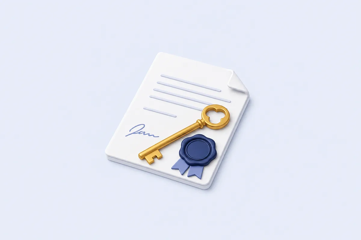 Illustration: signed document with a gold key