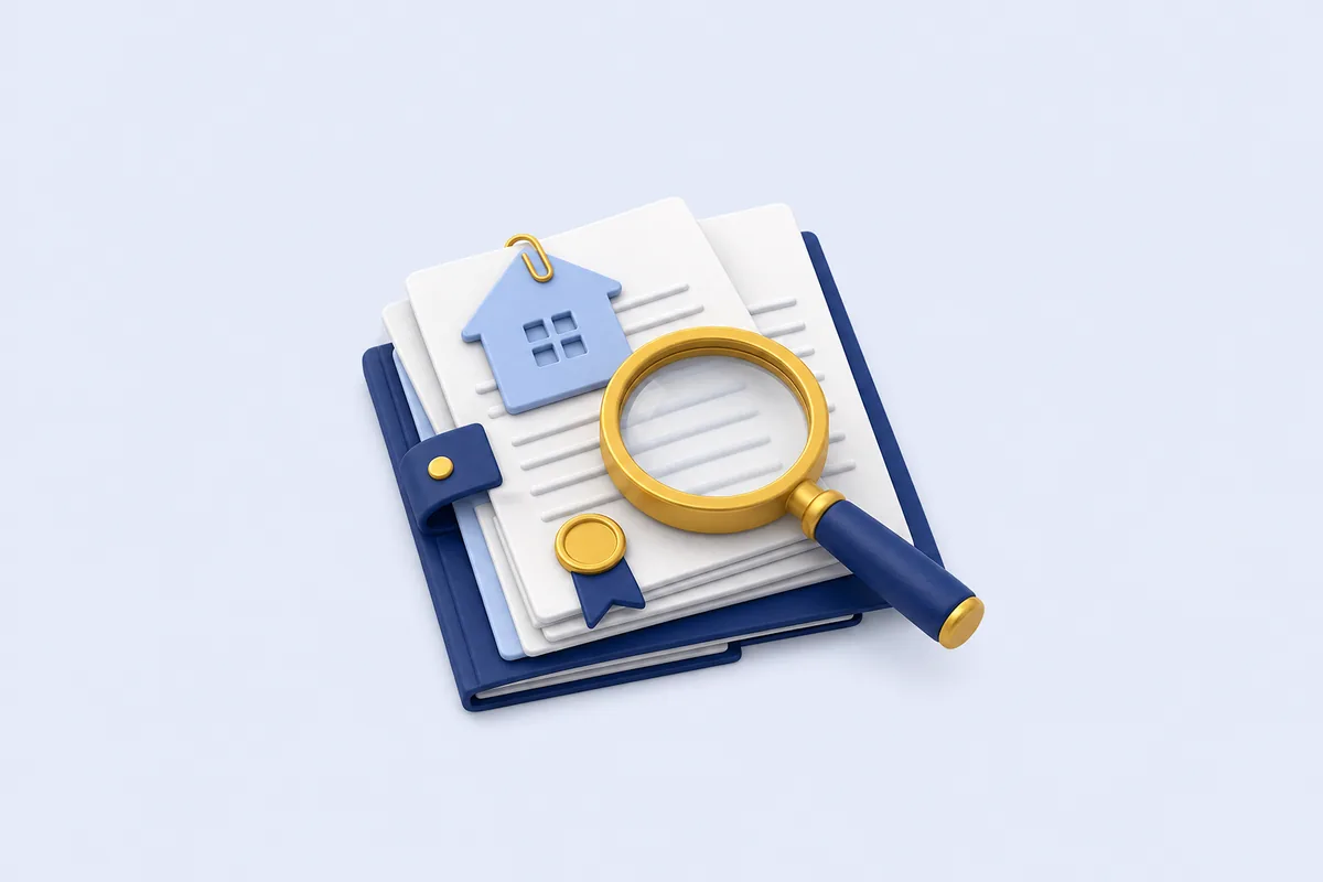 Illustration: magnifier over aggregated estate documents