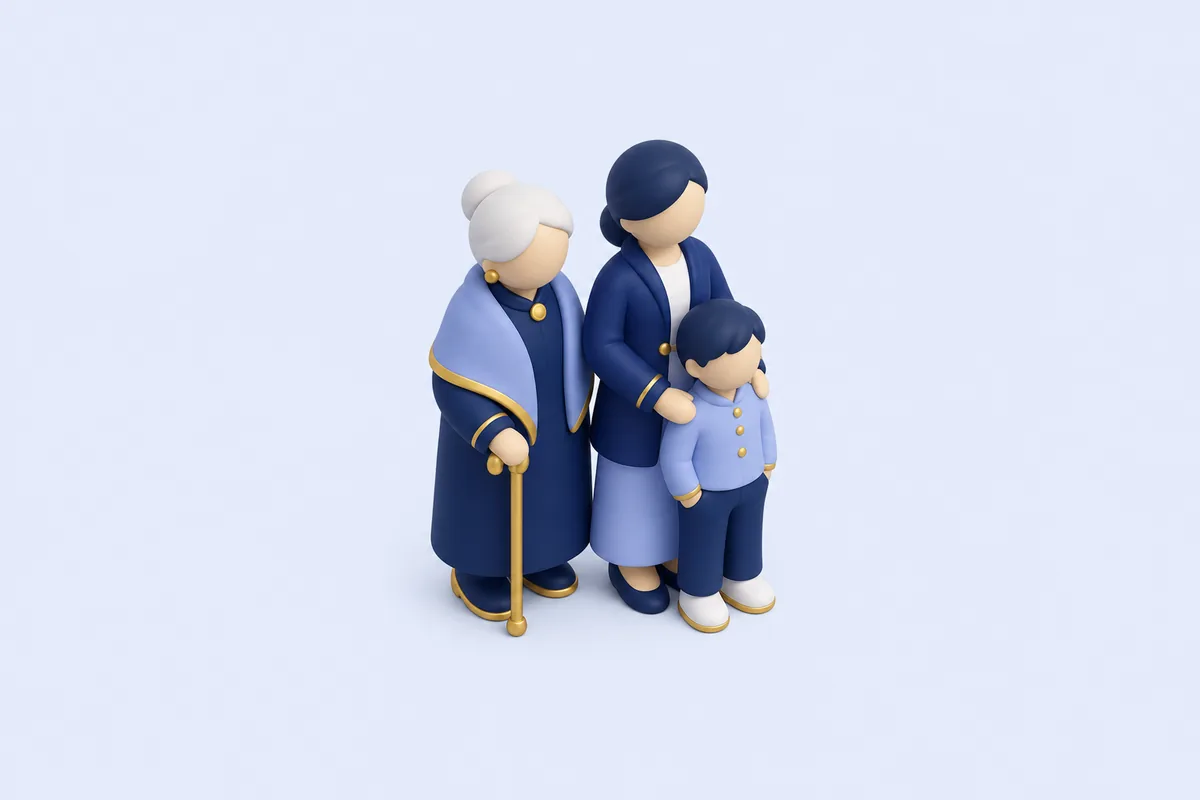 Illustration: three-generation family group