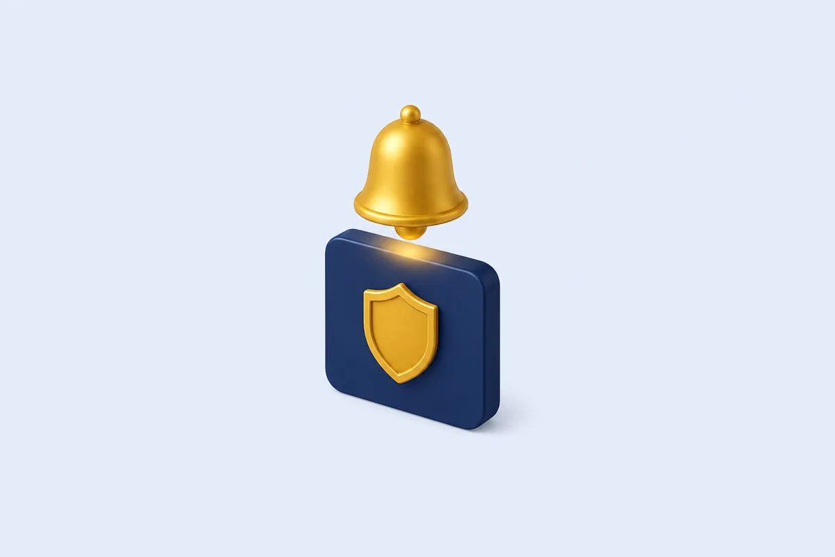 Illustration: alert bell over a policy card