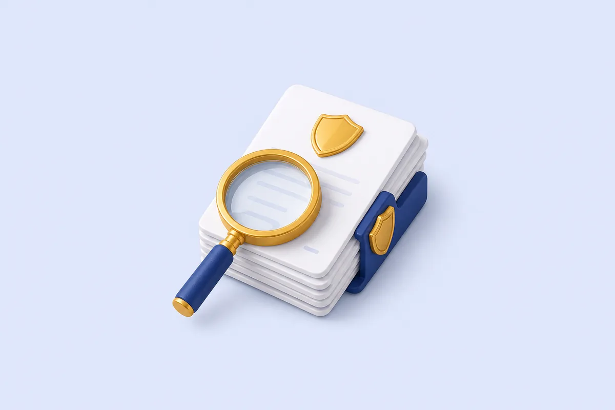 Illustration: magnifier over aggregated policy documents